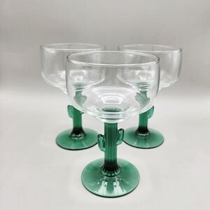 Libbey Juniper Stem Green Cactus Margarita Glasses - Set of 3